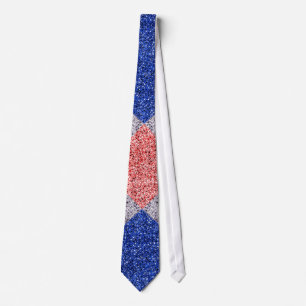 Cravate Rouge Blanc Bleu Séquin Effet Necktie Patriotique
