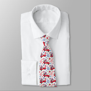 Cravate Rouge Blanc et Bleu Camion Rouge Simple Impression