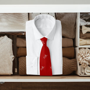 Cravate Rouge blanc nom motif script moderne