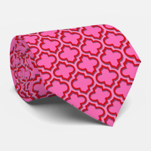 Cravate Rouge Chaud Rose Motif Quatrefoil Marocain #5DS