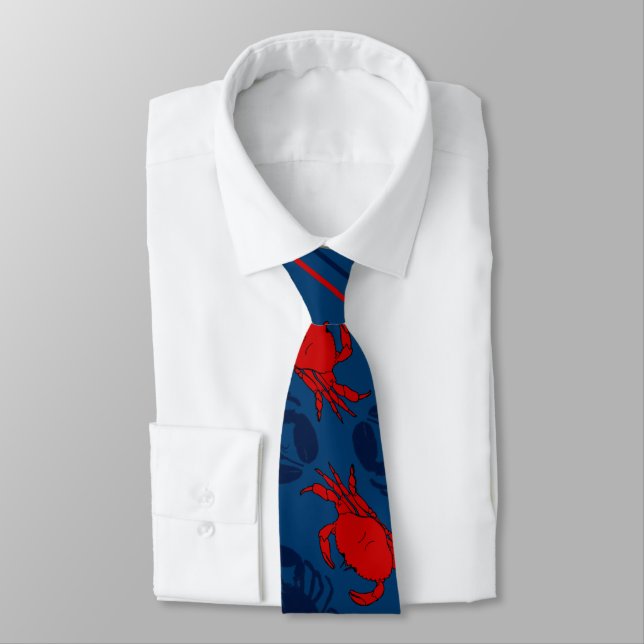 Cravate Rouge Crabes Marine Bleu Homards (Attaché)