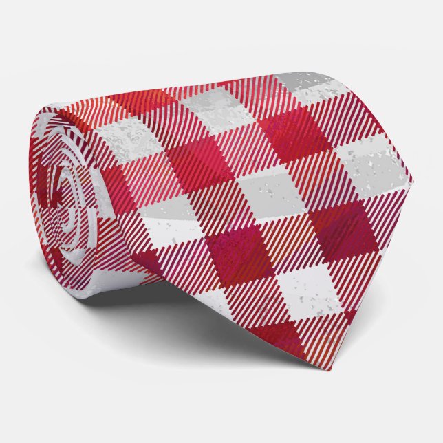 Cravate Rouge et blanc À damiers plaid (Roulé)