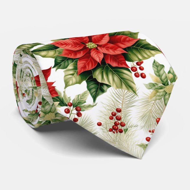 Cravate Rouge Poinsettia Fleur d'hiver Noël (Roulé)