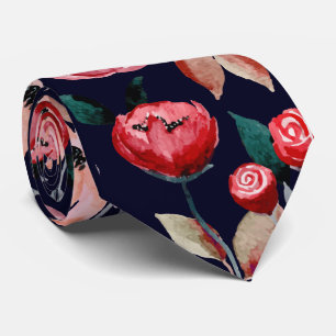 Cravate Rouge Rose bleu Aquarelle bleu Motif floral