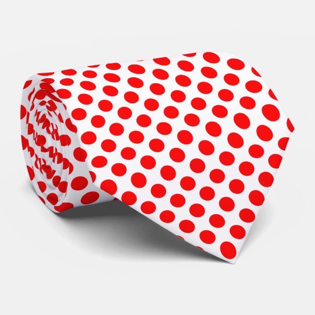Cravate Rouge sur blanc grand format Pois (Roulé)