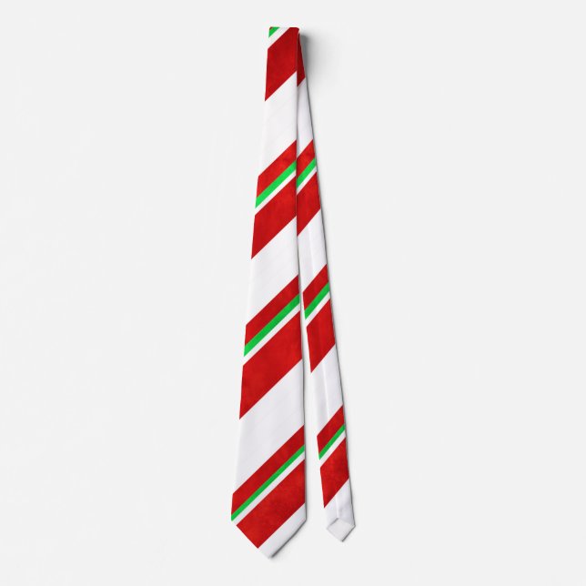 Cravate Rouge Vert blanc Aquarelle Sucre de canne rayures (Devant)