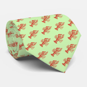Cravate Rouge vintage Red Lobster #1 Dessin Céleri Fond Ve
