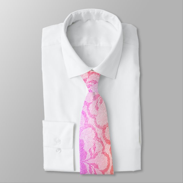 Cravate Royal Lace White Pink Ombre Floral Mariage (Attaché)