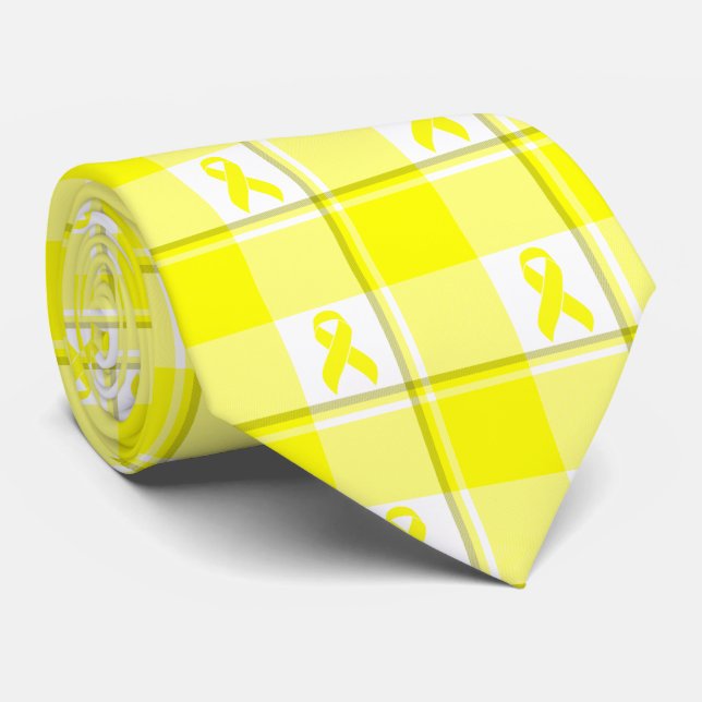 Cravate Ruban Jaune à Carreaux pour la Sensibilisation au  (Roulé)