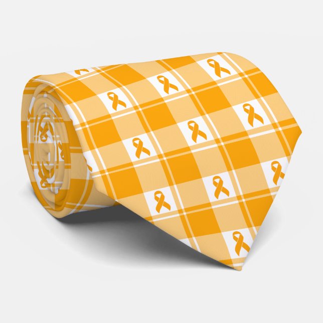 Cravate Ruban Orange en Quadrillé pour la Sensibilisation  (Roulé)