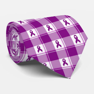 Cravate Ruban Violet à Carreaux de Sensibilisation au Canc