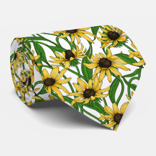 Cravate Rudbekia jaune sur blanc