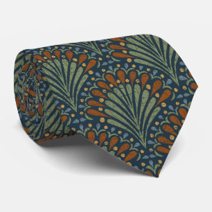 Cravate Russe Boho Scallop, rouille, Sage on Navy