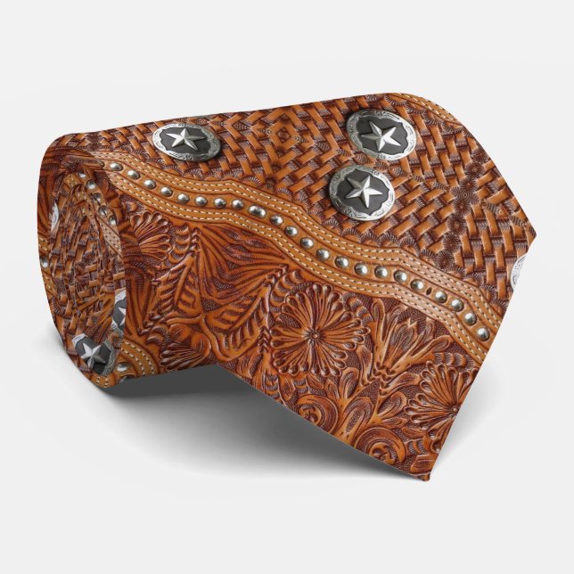 Cravate Russe Cowboy Western Pays Motif en cuir (Roulé)