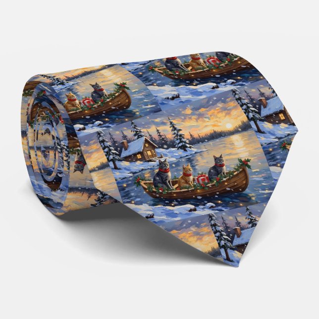 Cravate Russian Blue Cat Christmas Boat Holiday (Roulé)