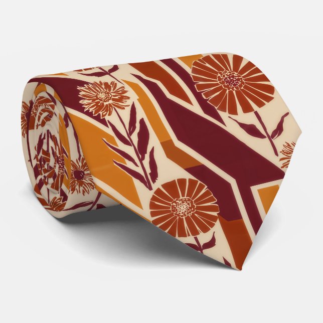 Cravate Rustic Autumn Floral Geometric Pattern (9) (Roulé)