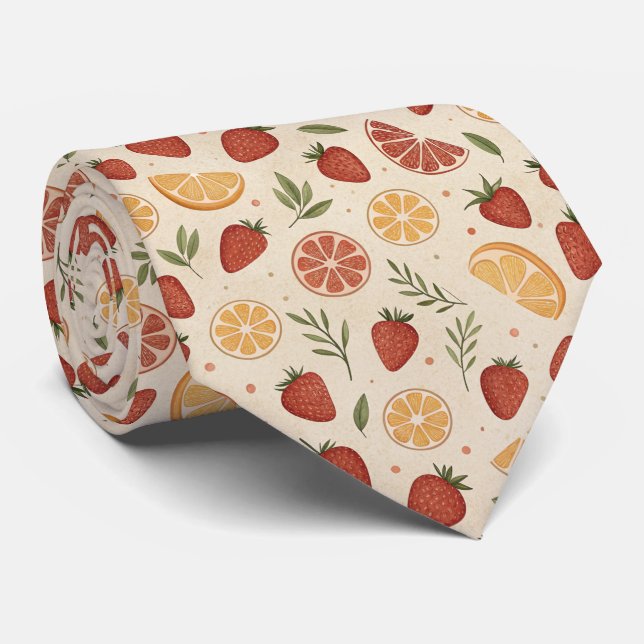 Cravate Rustic Strawberry & Citrus Earthy Pattern (2) (Roulé)