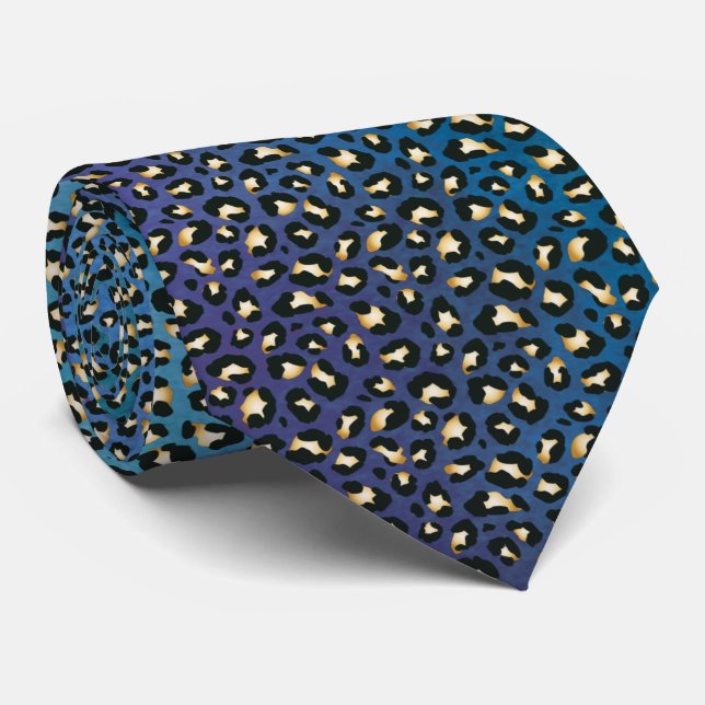 Cravate Safari Empreinte de léopard Marine Blue Rosettes (Roulé)