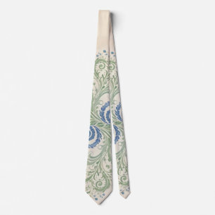 Cravate Sage et Blue Organic Leafy Paisley Swirls