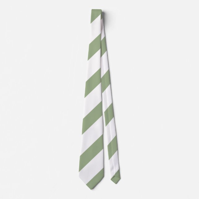 Cravate Sage Green and White Stripes  (Devant)