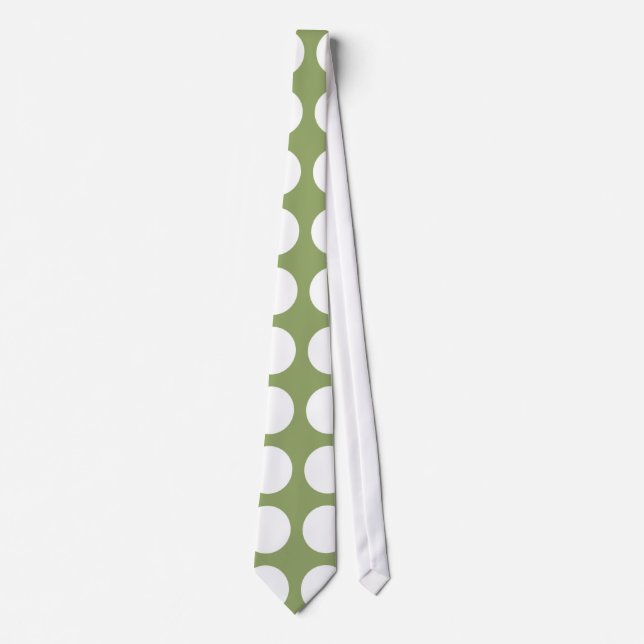 Cravate Sage Green & Big White Pois (Devant)