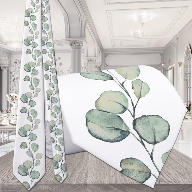 Cravate Sage Green Eucalyptus Vert Mariage blanc (Créateur téléchargé)