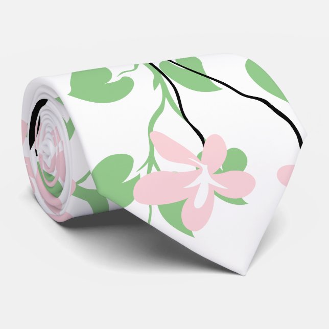 Cravate Sage vert and black branch, blush pink flowers (Roulé)