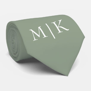 Cravate Sage vert et blanc Monogramme moderne