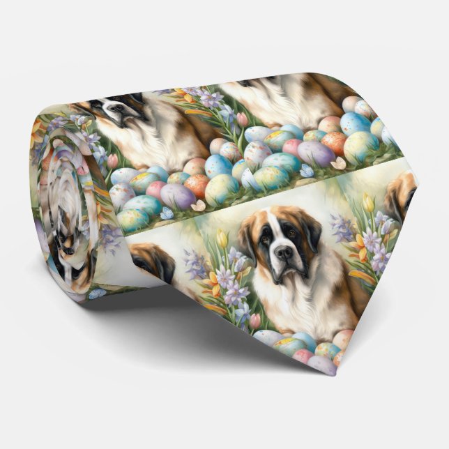 Cravate Saint Bernard Chien avec Oeufs de Pâques Vacances (Roulé)