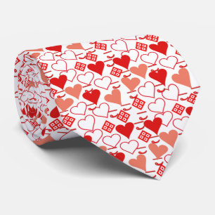 Cravate Saint Valentin Amour rose, rouge et Motif blanc