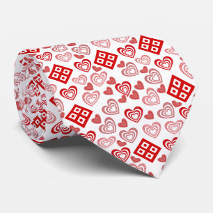 Cravate Saint Valentin Amour rose, rouge et Motif blanc