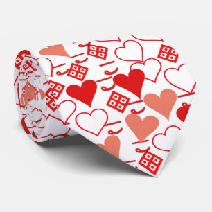 Cravate Saint Valentin Amour rose, rouge et Motif blanc