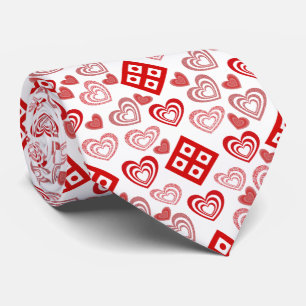 Cravate Saint Valentin Amour rose, rouge et Motif blanc