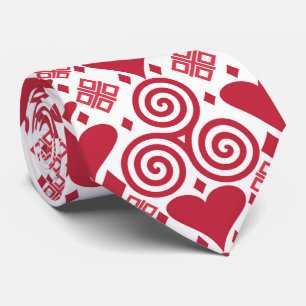 Cravate Saint Valentin Amour rose, rouge et Motif blanc