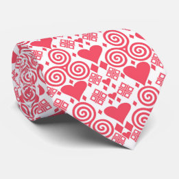 Cravate Saint Valentin Amour rose, rouge et Motif blanc