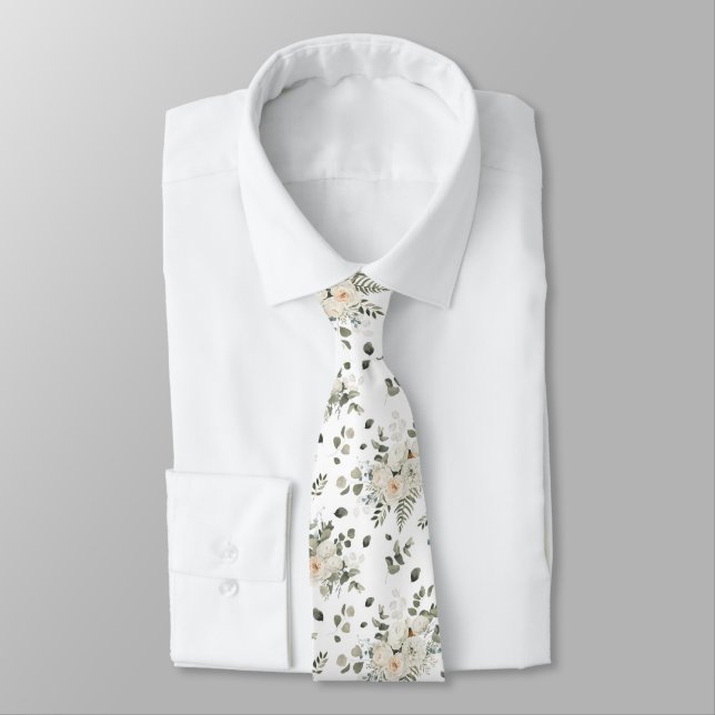 Cravate Salles Mariage blanc  Floral Motif Bouquet (Attaché)