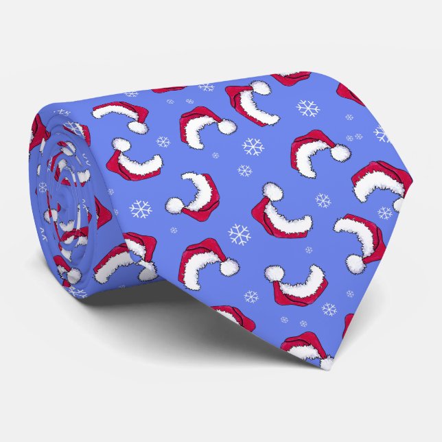 Cravate Santa Hat Blue Christmas Neck Tie (Roulé)