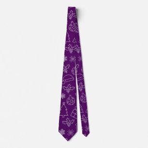 Cravate Sapin de Noël violet, chapeau de Père Noël, cadeau