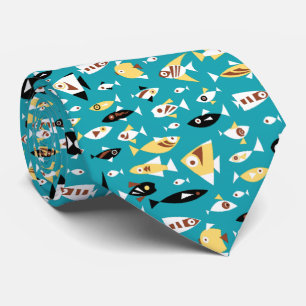 Cravate Sarcelle Rouge Jaune Noir Blanc Motif De Poisson R
