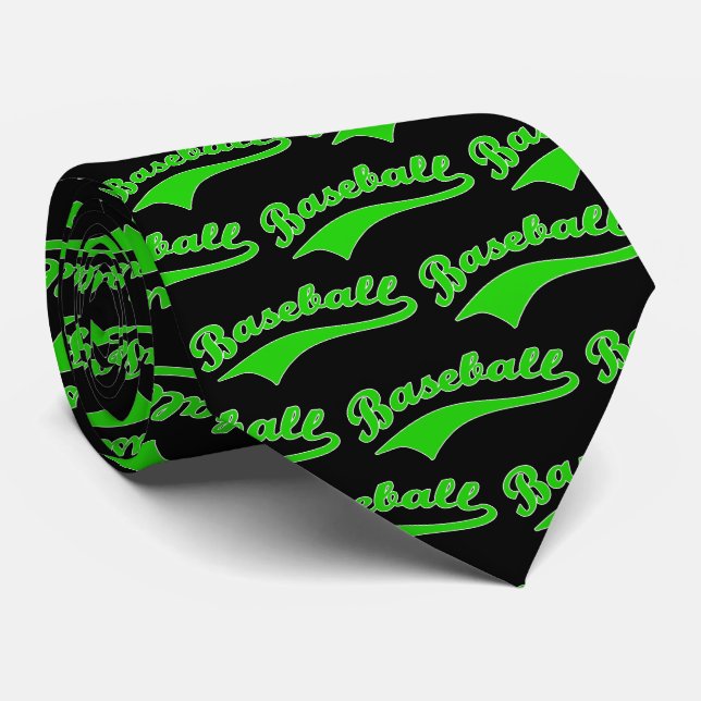 Cravate Scénario de baseball en vert (Roulé)