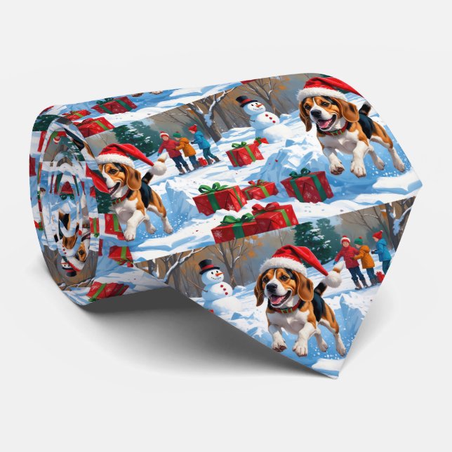 Cravate Scène de fête de Noël beagle (Roulé)
