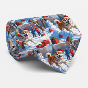Cravate Scène de neige festive d'Akita Noël 