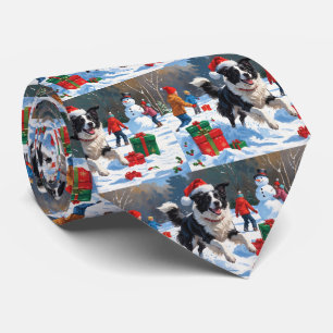 Cravate Scène de Noël festive Border Collie dans la neige