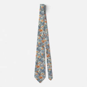 Cravate Scène florale en bleu