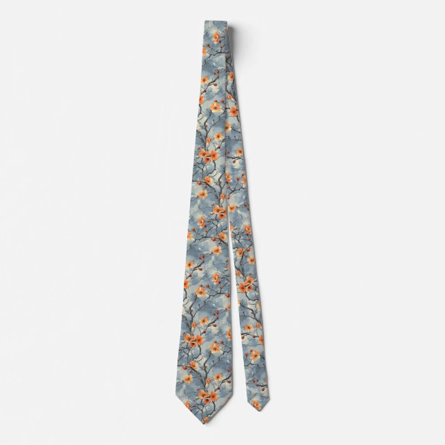 Cravate Scène florale en bleu (Devant)