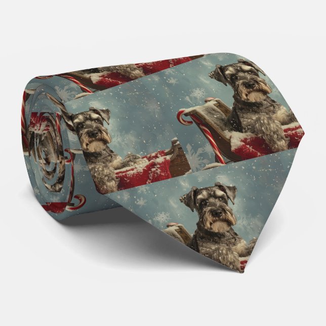 Cravate Schnauzer Chien Festif de Noël (Roulé)