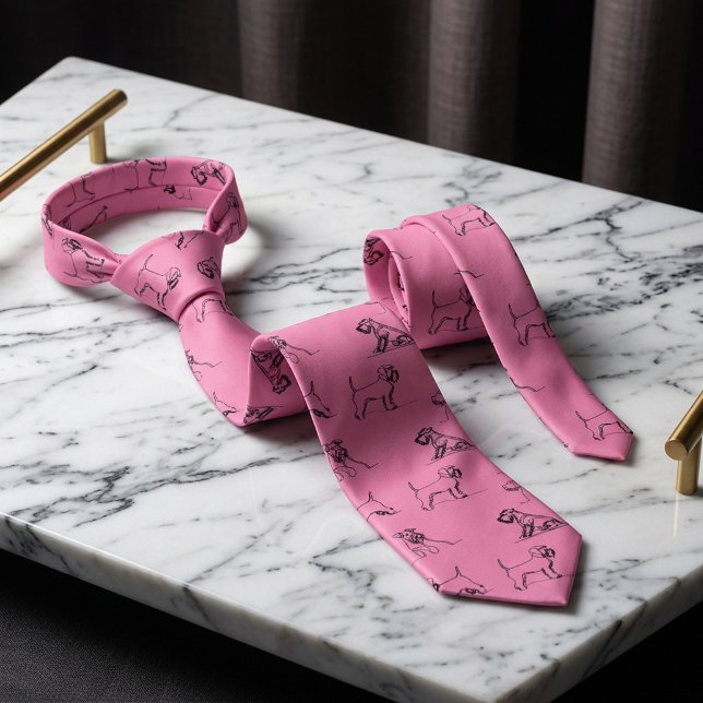 Cravate Schnauzer Line Art rose (Miniature Schnauzer Line Art Pink Tie)