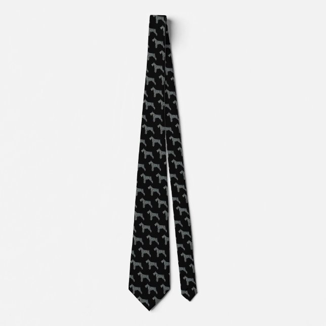 Cravate Schnauzer Silhouette Jaune et Grille noire (Devant)