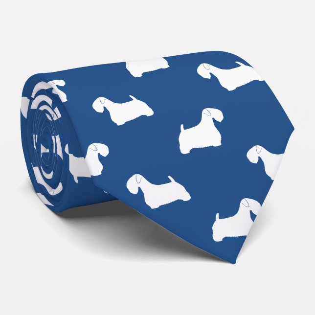 Cravate Sealyham Terrier Silhouettes Chiens Motif Bleu (Roulé)