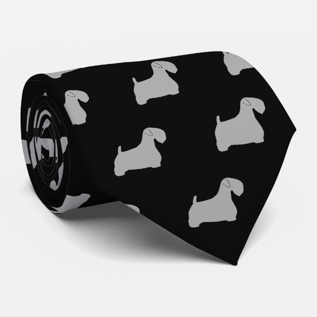 Cravate Sealyham Terrier Silhouettes Motif noir et gris (Roulé)